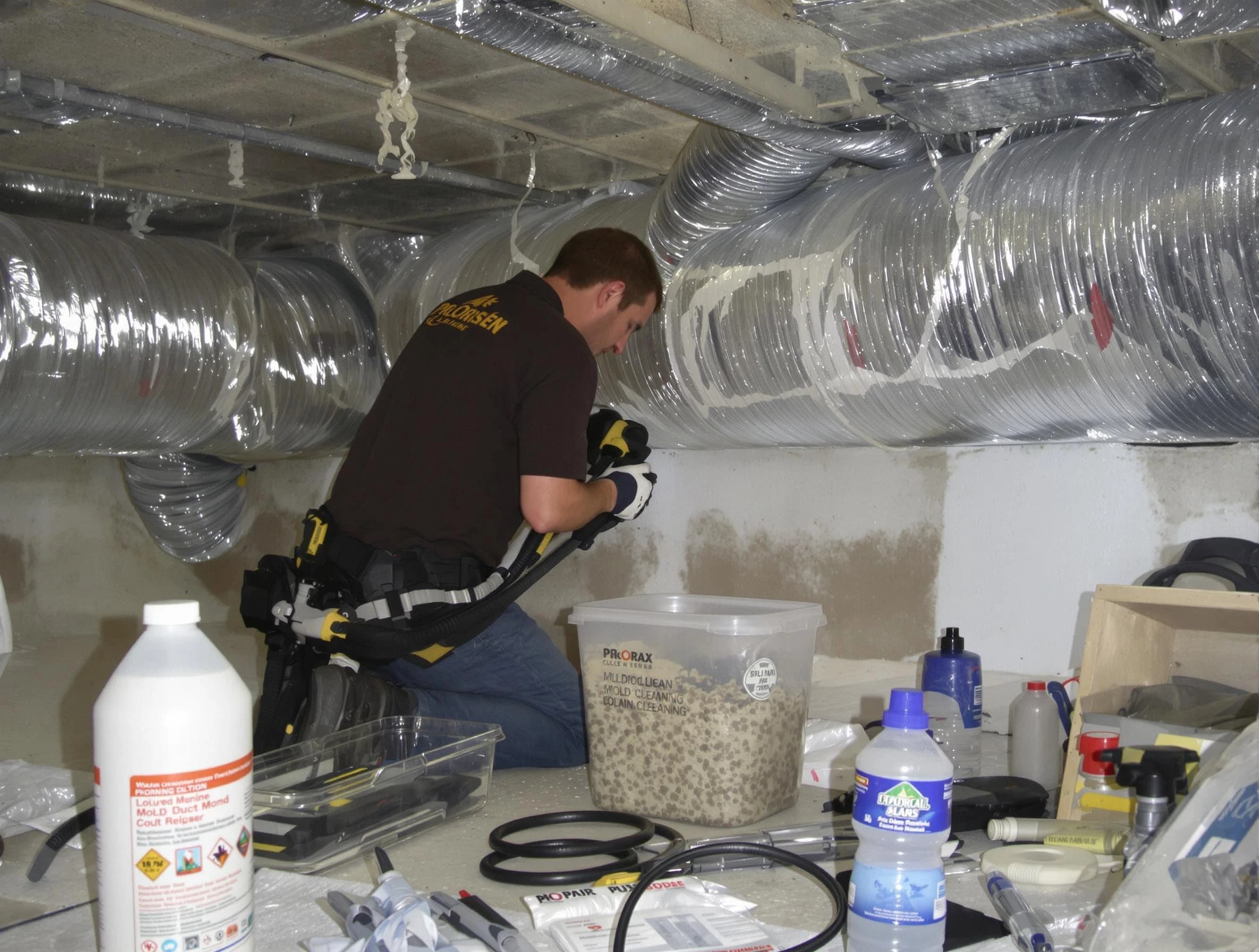 Fairfield Plantation Air Duct Cleaning specialist performing professional mold removal from air ducts in Fairfield Plantation