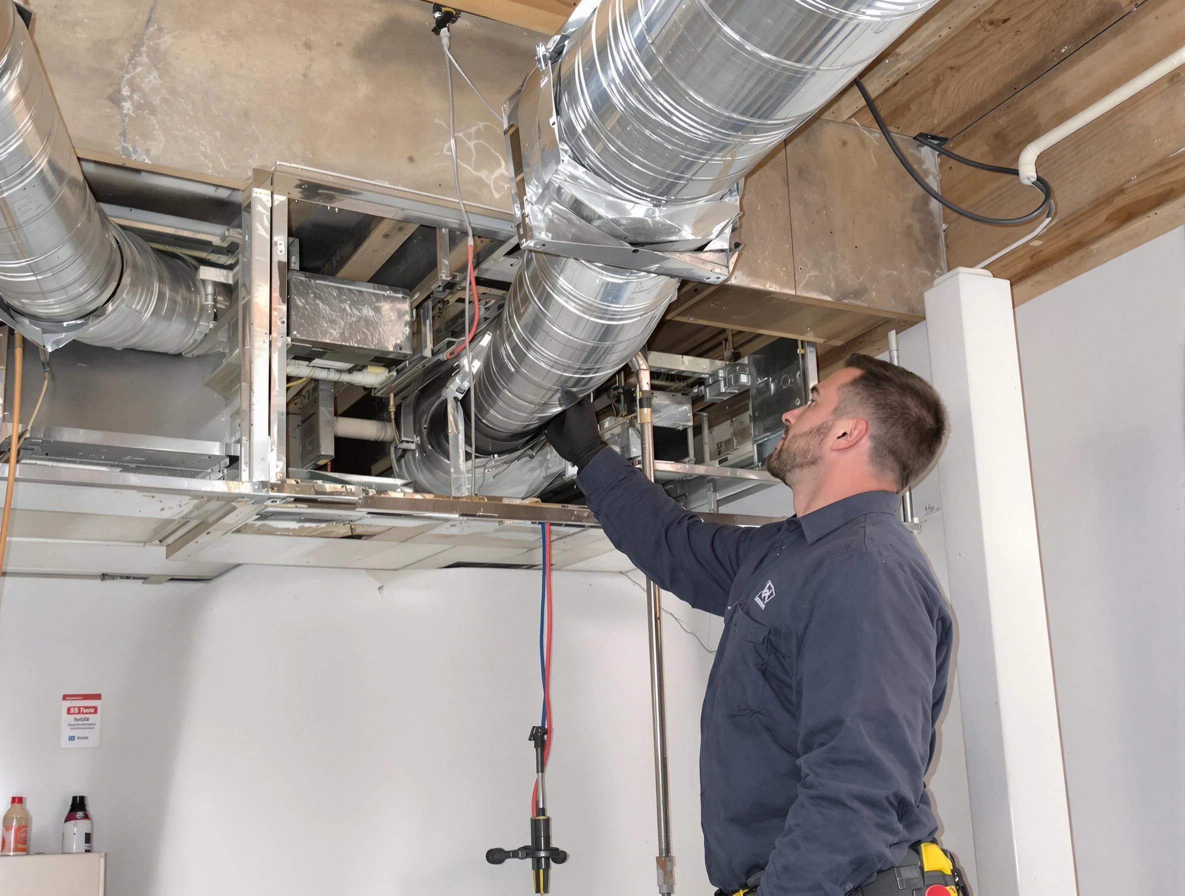 Fairfield Plantation Air Duct Cleaning technician performing professional air duct repair using specialized tools in Fairfield Plantation