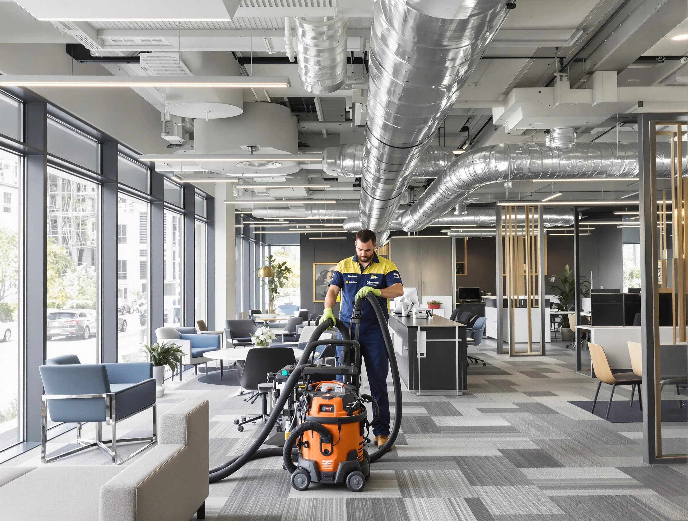 Fairfield Plantation Air Duct Cleaning team performing thorough commercial duct cleaning at a Fairfield Plantation business center
