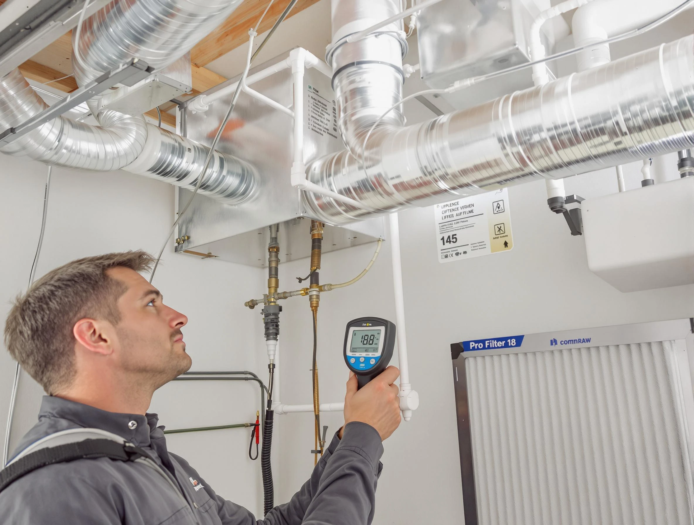 Fairfield Plantation Air Duct Cleaning expert conducting detailed filter system inspection using diagnostic tools in Fairfield Plantation